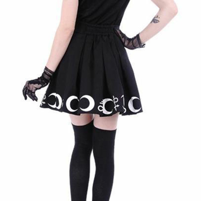 Witch Moon Printed Harajuku Punk Rock Gothic Summer Women Skirts High Waist Mini Skirt Pleated Mini Skirt for Gothic Girls MX200327