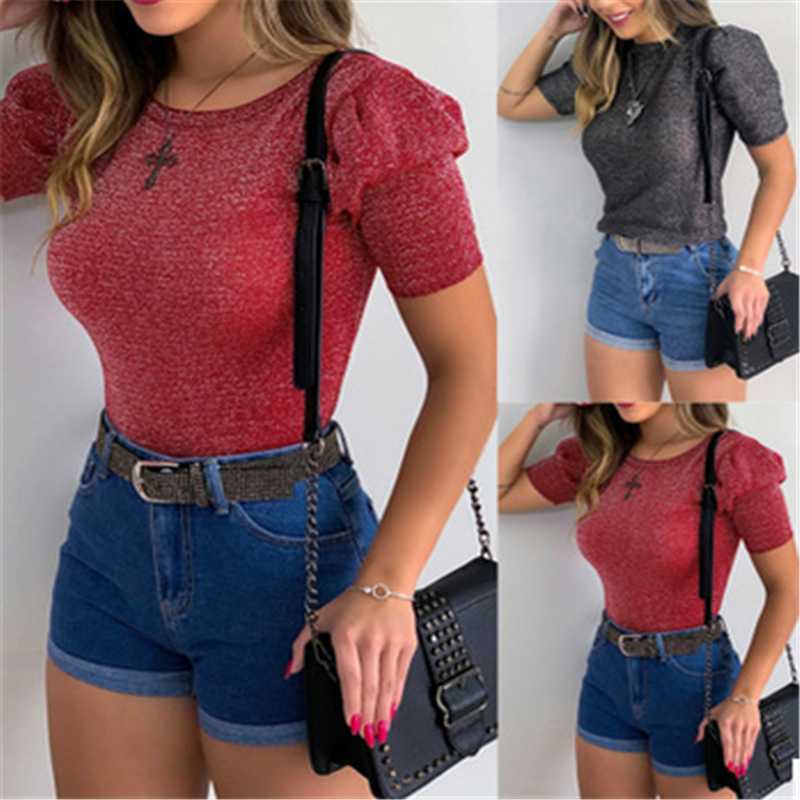 Fashion Casual Women Sexy O-Neck T-Shirt Lady Summer Pullover Tops Short Puff Sleeve Party Streetwear Vogue Solid Slim Tee, Black
Fashion Casual Women Sexy O-Neck T-Shirt Lady Summer Pullover Tops Short Puff Sleeve Party Streetwear Vogue Solid Slim Tee, Black