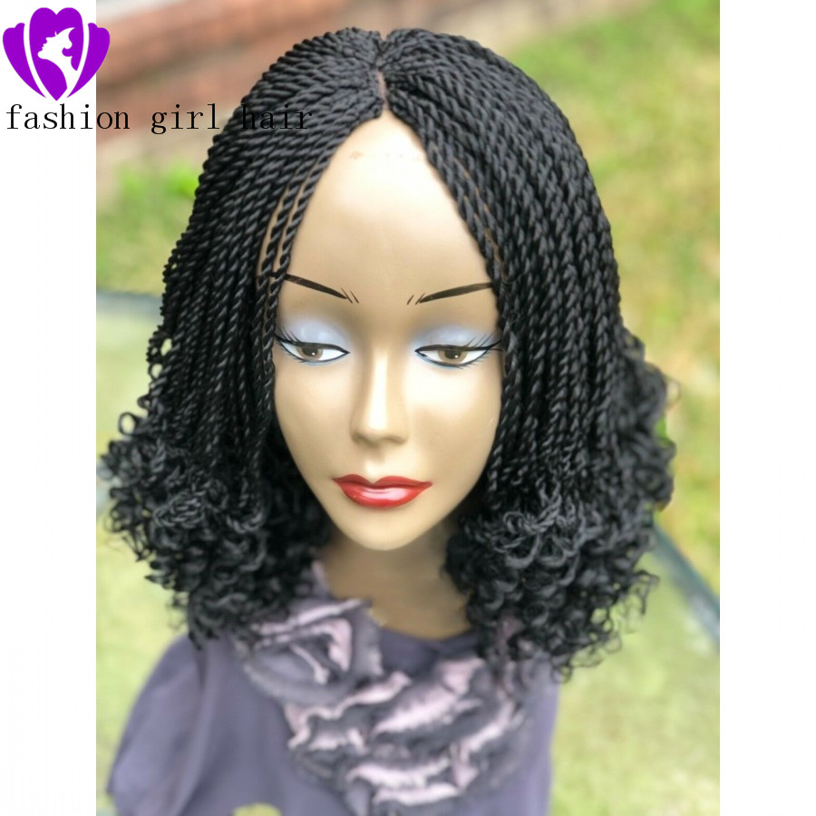 14inch black Braided Kinky twist wig handmade short braided wig for black women. Micro twist full lace front wig natural hairline