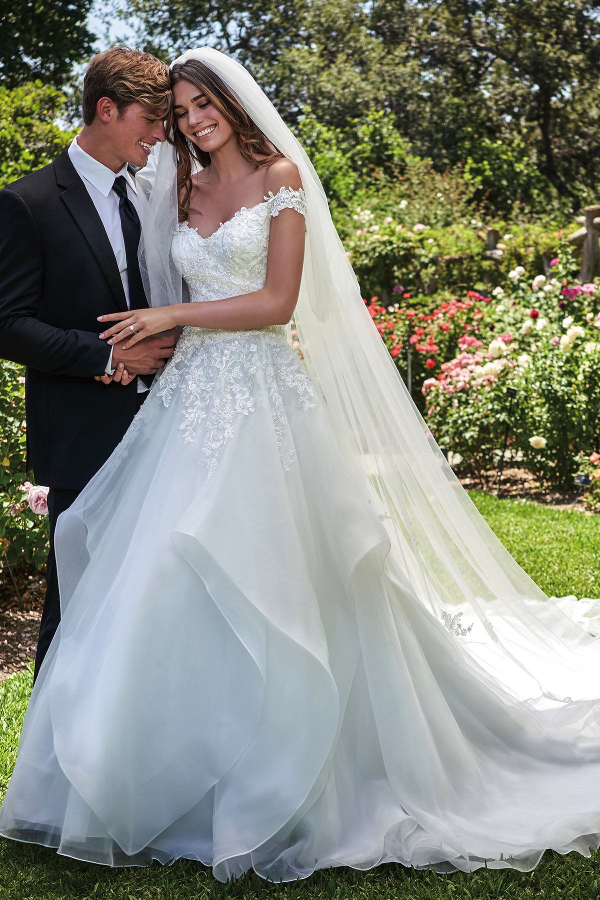 jasmine off shoulder wedding dresses lace sleeveless bridal gowns new fashion tiered fuffles appliques backless wedding dress