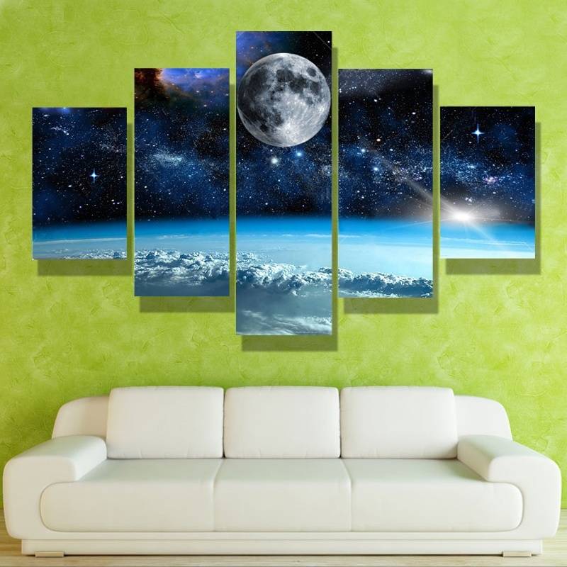 5pcs/set Unframed Moon and Star Universe Scenery Oil Painting On Canvas Wall Art Painting Art Picture For Living Room Decoration