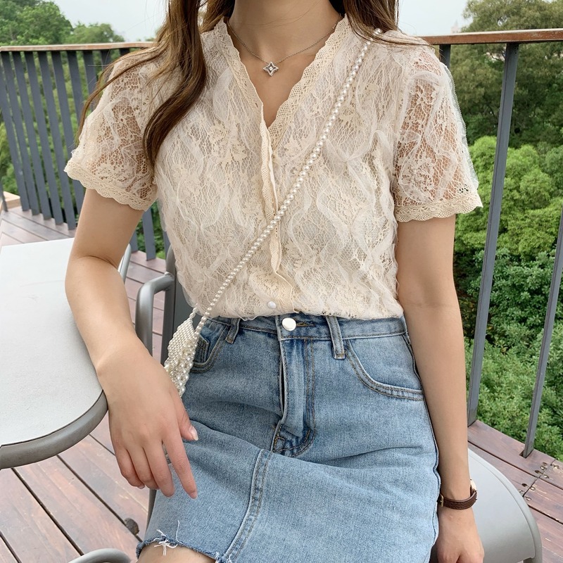 Women Summer Shirts Fashion Elegant V Neck Short Sleeve Lace Hollow Out Mesh Patchwork Temperament Chic Blouses for Ladies 2020, Apricot
Women Summer Shirts Fashion Elegant V Neck Short Sleeve Lace Hollow Out Mesh Patchwork Temperament Chic Blouses for Ladies 2020, Apricot
