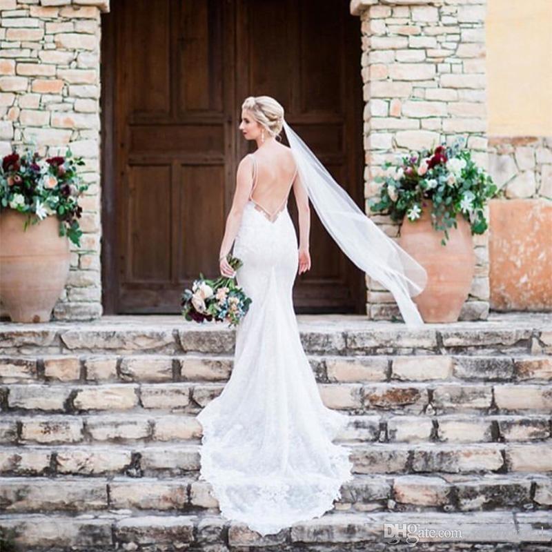 Amazing Lace Sexy Mermaid Dresses Spaghetti Straps Backless Sleeveless Wedding Gowns Appliques Bride Dress Vestido De Noiva