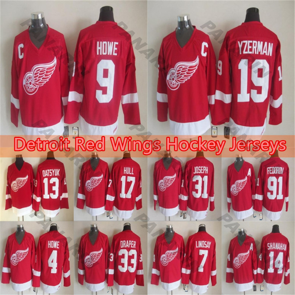 Detroit Red Wings Hockey Jersey 14 SHANAHAN 24CHELIOS 19 Steve Yzerman 9 Gordie Howe white Vintage version Jersey от DHgate WW