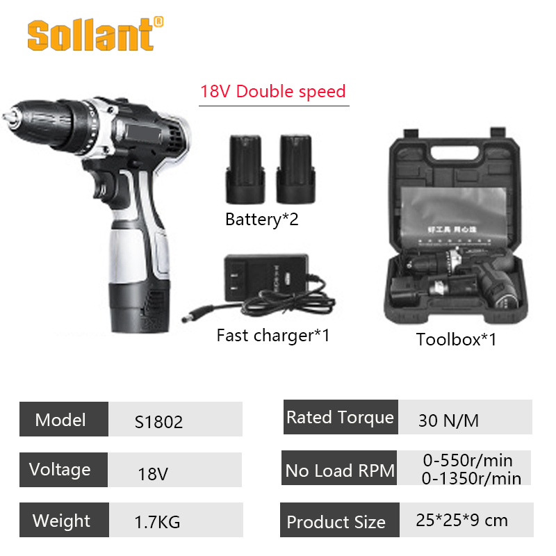 Sollant 18V Cordless Drill Electric Screwdriver Mini Wireless Power Driver DC Lithium-Ion Battery 3/8-In
Sollant 18V Cordless Drill Electric Screwdriver Mini Wireless Power Driver DC Lithium-Ion Battery 3/8-In