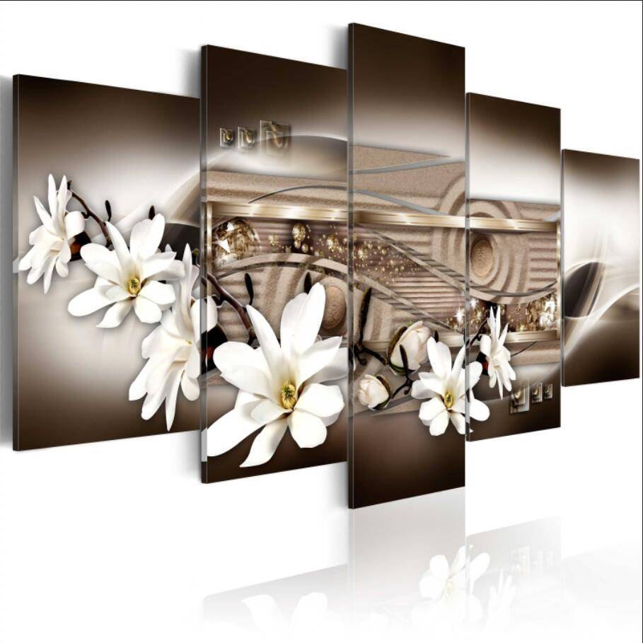 5pcs/set Unframed Brown Yulan HD Print On Canvas Wall Art Picture For Home and Living Room Decor