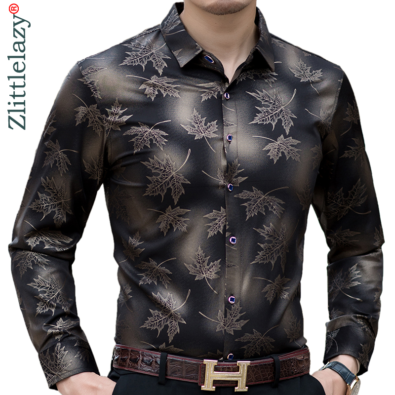 Januarysnow New Social Long Sleeve Maple Leaf Designer Shirts Men Slim Fit Vintage Fashions Men's Shirt Man Dress Jersey Clothing 36565