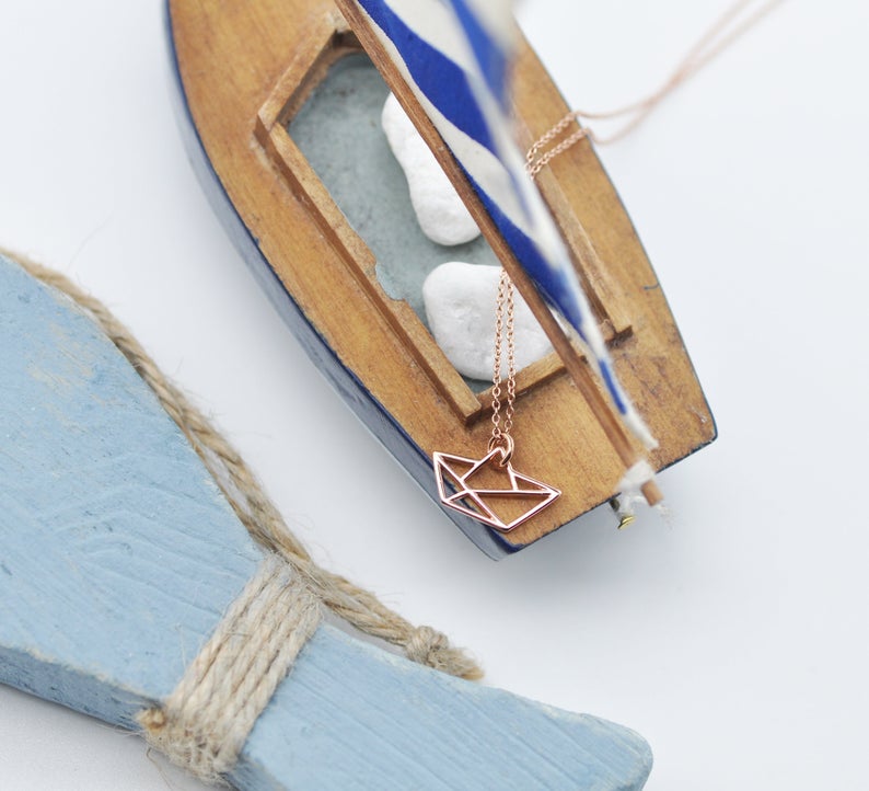 Origami Sailboat Necklace Navy Nautical Geometric Paper Sail Boat Ship Pendant Chain Necklaces for Women Ocean Beach Party Gifts