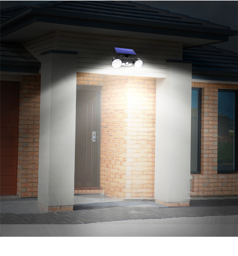Outdoor Solar Lamp 30LED Dual Head PIR Motion Sensor Spotlight Waterproof Adjustable Wall Light for Patio Lawn Pool Yard Garage Garden