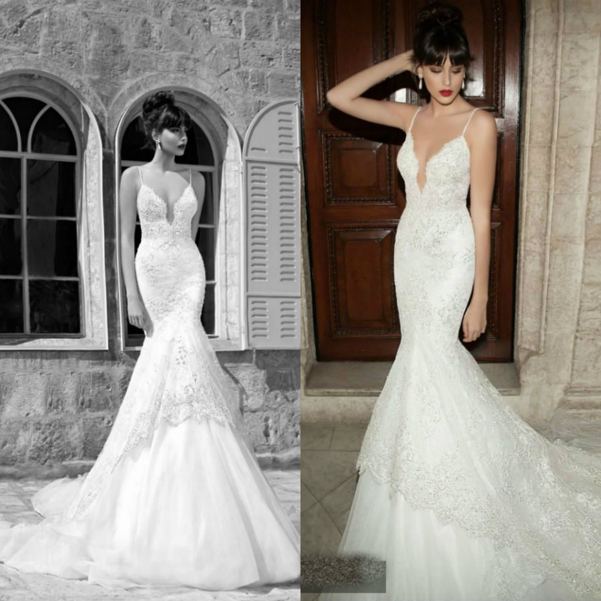 Berta 2019 Mermaid Wedding Dresses Spaghetti Straps Lace Applique Beaded Bridal Gowns Court Train Custom Made Beach Wedding Dress