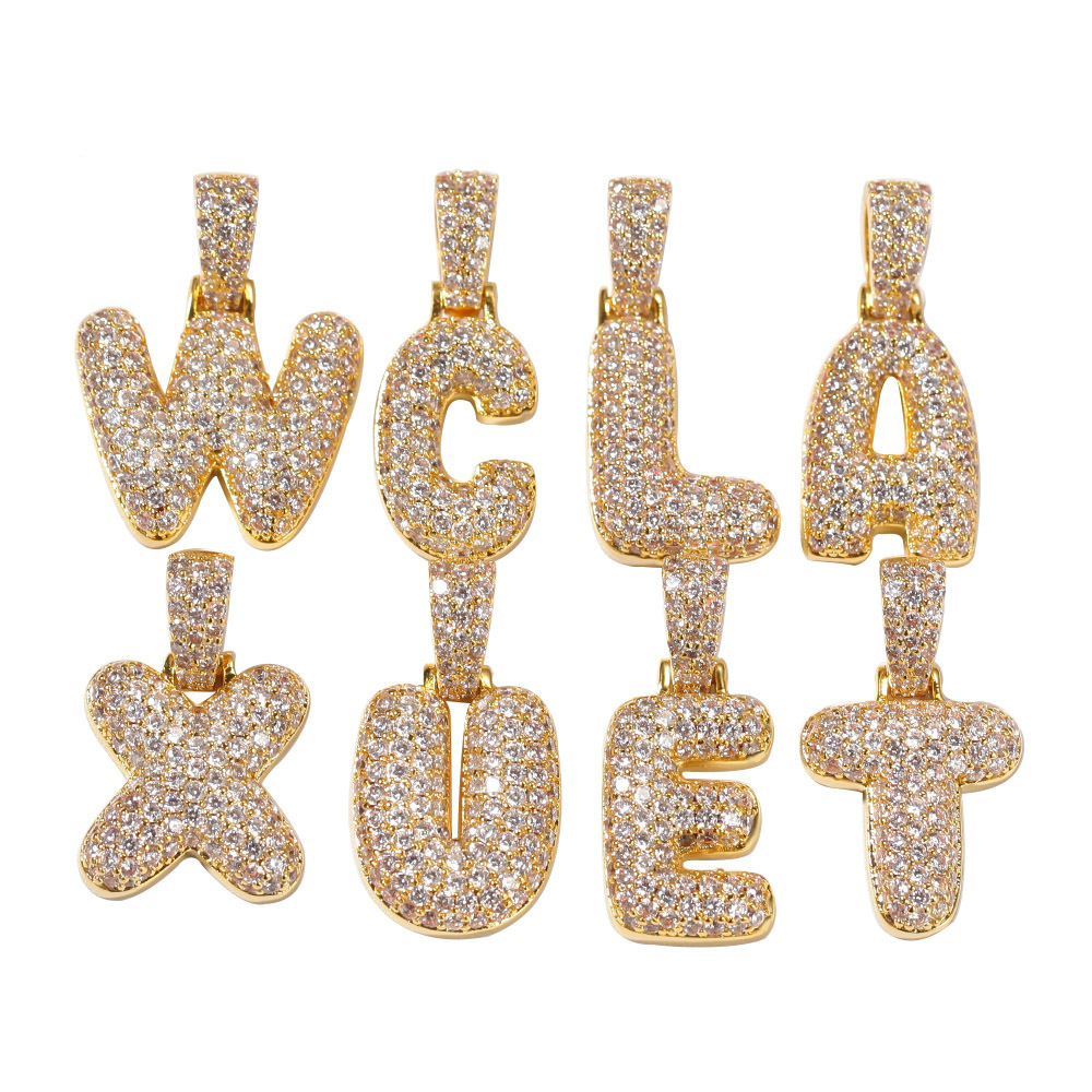 New Luxury Designer Gold Bling Diamond Bubble Letter Custom Name Pendant Necklace Mens Iced Out Cubic Zirconia Solid Initial Pendant Jewelry