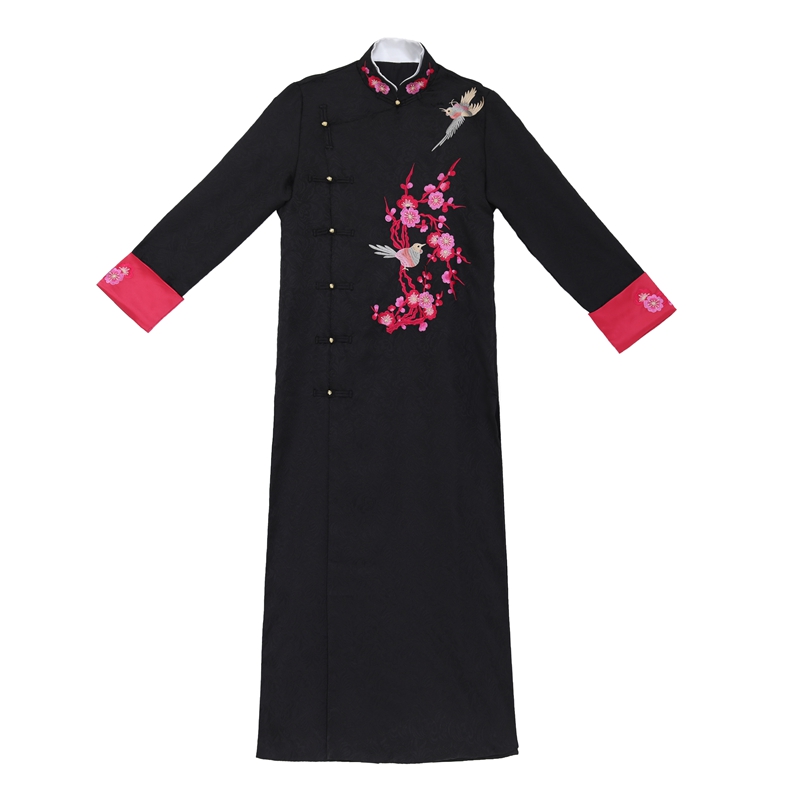 Traditional stand Collar Men ethnic Wedding clothing Bridegroom Embroidered ancient Chinese cheongsam male long gown Vestidos