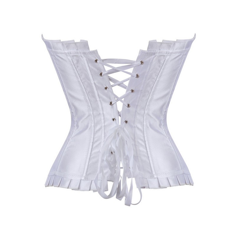 Frill Satin Corset Top Women Plus Size S-6XL Gothic Overbust Lace-up Bodyshaper White Bridal Corset Fashion Waist Cincher Dancing Bustiers