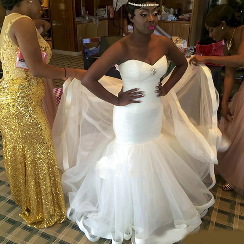 2020 New Mermaid Shining Crystal Arabic Long Wedding Dress High Quality Romantic Soft Tulle Bridal Gown Plus Size Custom Made