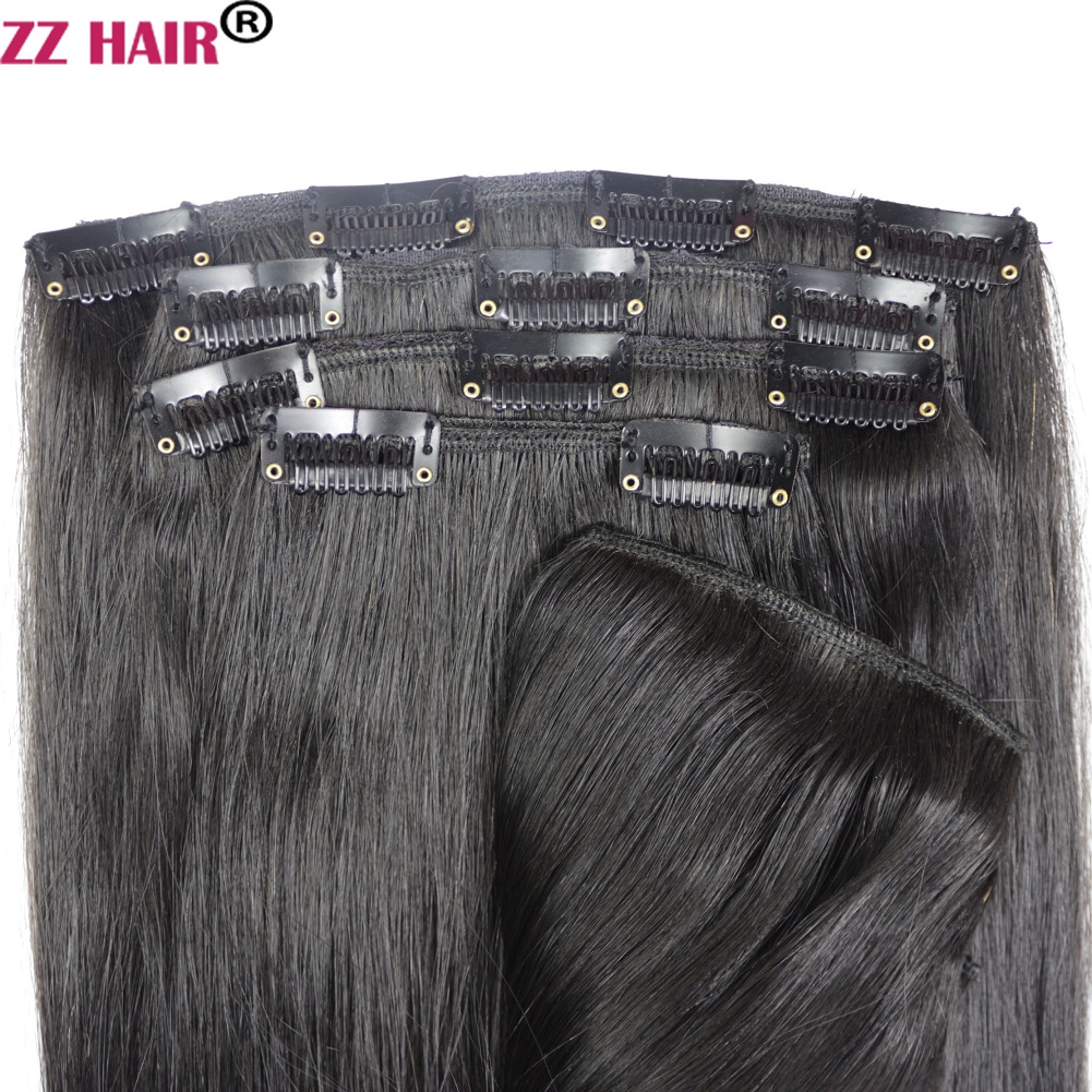 ZZHAIR 16"-32" 8pcs Set Clips in/on 100% Brazilian Remy Human Hair Extension Full Head 100g 120g 140g Natural Straight