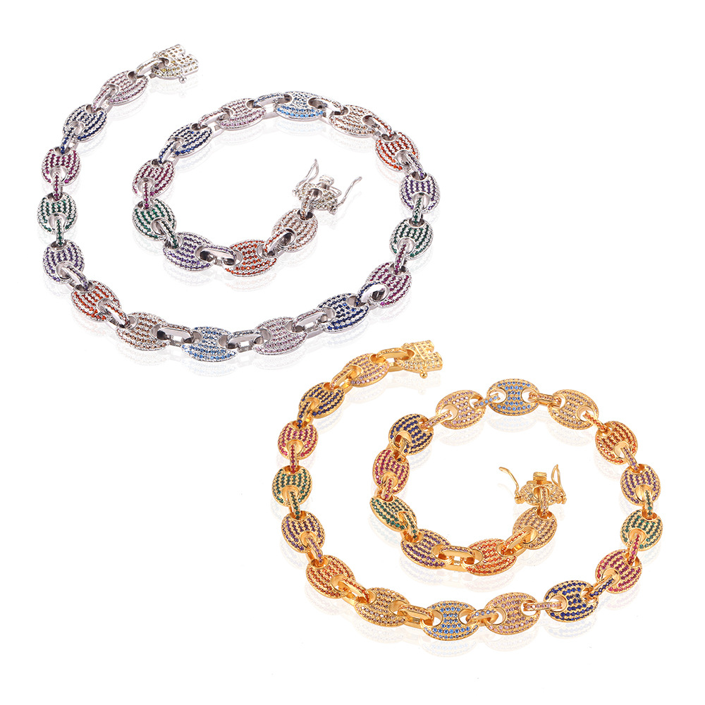 Men's Hip Hop Handcuffs Shape Tennis Chain Necklaces Shining Colorful Full Zircon Coffee Beans Chains Jewelry
