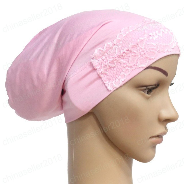 Women Muslim Inner Cap Under Scarf Islamic Patchwork Turban Hats Hijab Headwear Wrap Lace Bonnet Hair Loss Arab Islamic Beanie