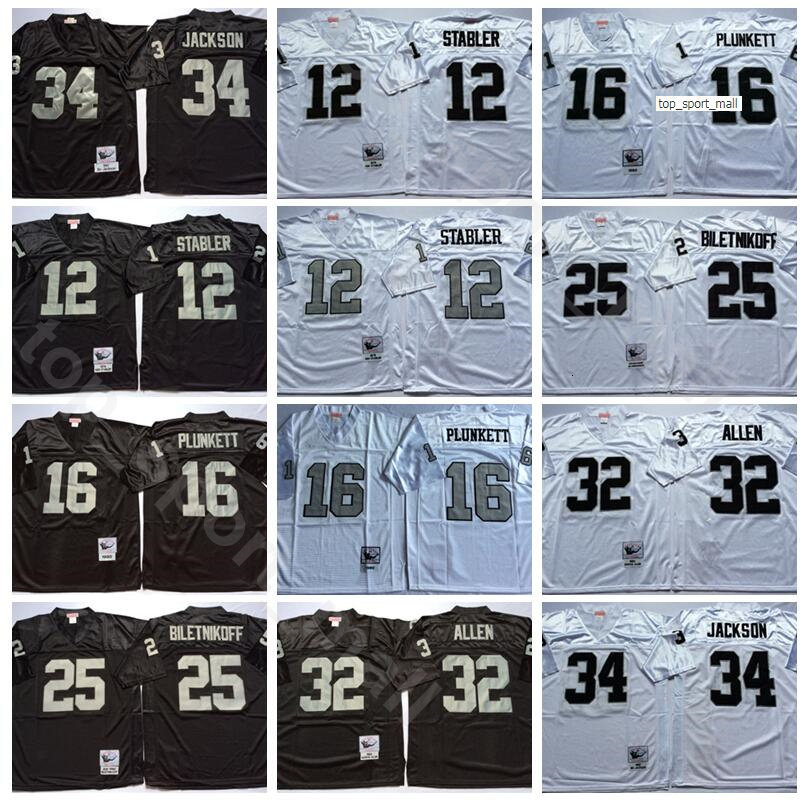NCAA Football 12 Ken Stabler Jersey 34 Bo Jackson 16 Jim Plunkett 32 Marcus Allen 25 Fred Biletnikoff Lester Hayes Man Vintage Black White