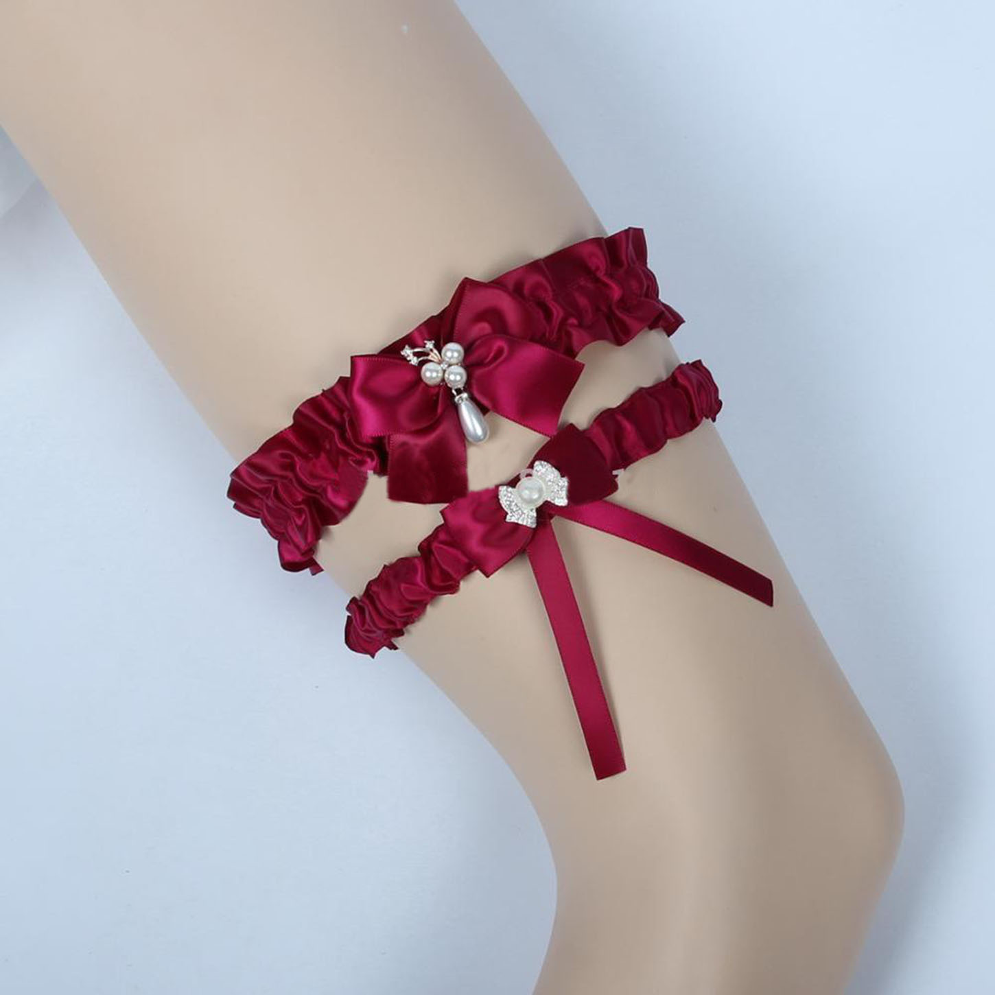 Bridal Garters Royal Blue Bow Satin Wedding Garters For Bride Beach Prom Set Vintage Wedding Garter Belts 2019 Free Size 14~23 inches