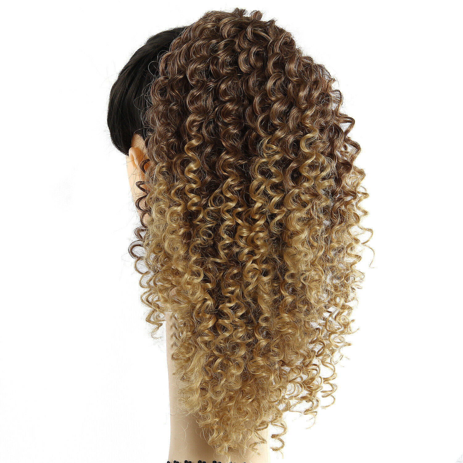 Afro Kinky Curly Ponytail Ombre blonde 30/27 Human Drawstring Short Hair pony tail hair piece Bun Extensions