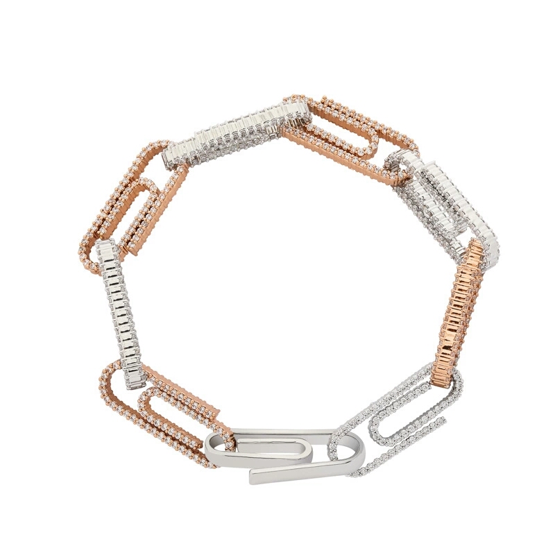 7 8 inches 1cm iced out chains bracelets for men luxury designer bling diamond paper clip bracelet gold silver cuban link chain je