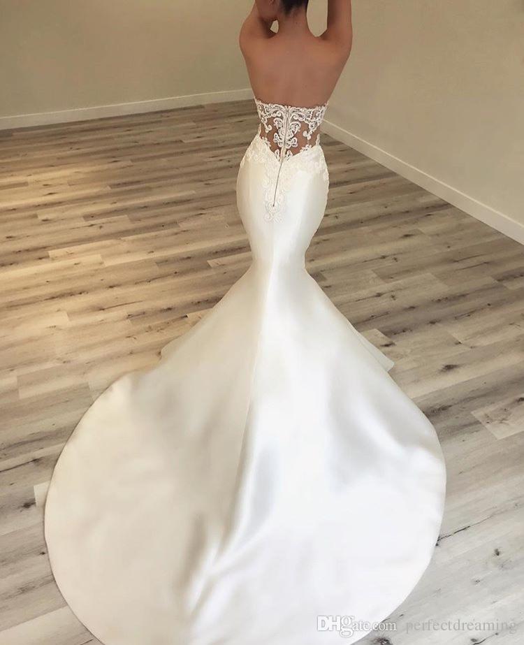 Satin Mermaid Wedding Dresses Sweetheart Sweep Train Appliqued Custom Made Bohemian Wedding Dress Plus Size Country Bridal Gowns