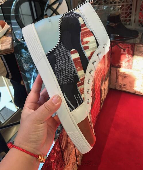 2019 New Fashion Designer Printed Leather Casual Flats High Top Red Bottom Shoes For Men and Women Party Sneakers Shoes with box, Colour1
2019 New Fashion Designer Printed Leather Casual Flats High Top Red Bottom Shoes For Men and Women Party Sneakers Shoes with box, Colour1