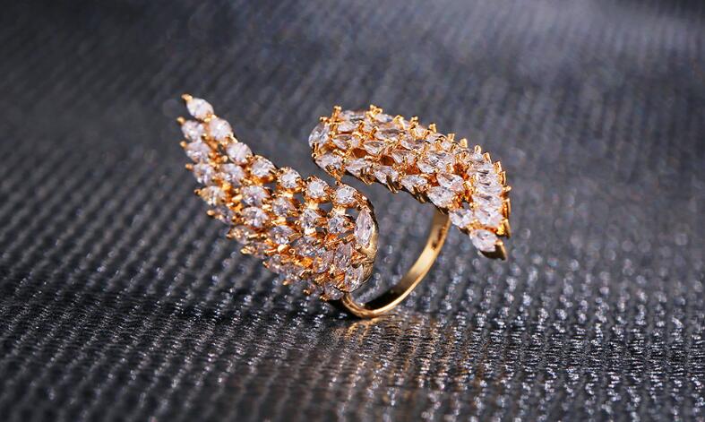 Victoria Wieck Classical Fashion jewelry 925 Sterling Silver&Rose Gold Marquise Cut White Topaz CZ Diamond Opening adjustable Feather Ring