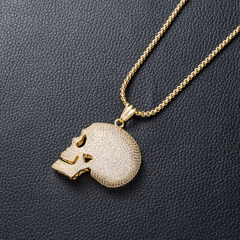 Wholesale-Gold Color Skull Pendants Hip Hop CZ Stone Paved Bling Ice Out Necklace for Men Rapper Jewelry