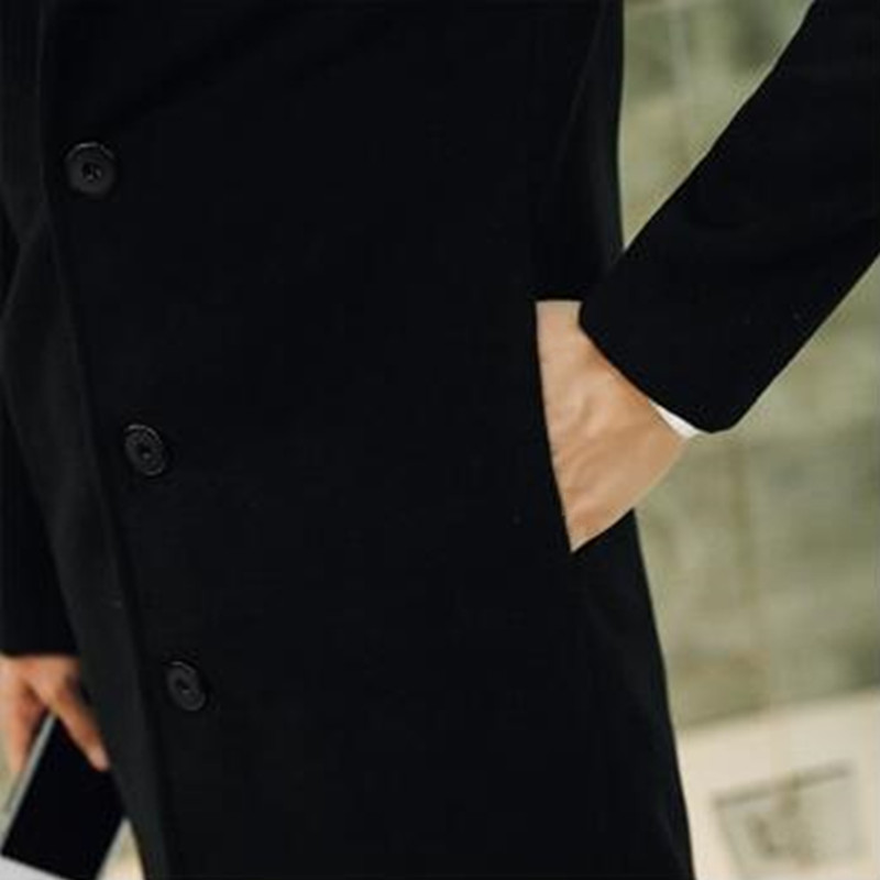 2019 New Fashion Fine Wool Cotton Leisure Long Trench Mens Casual Slim Coats Jackets / Pure Color Mens Woollen Business Coat