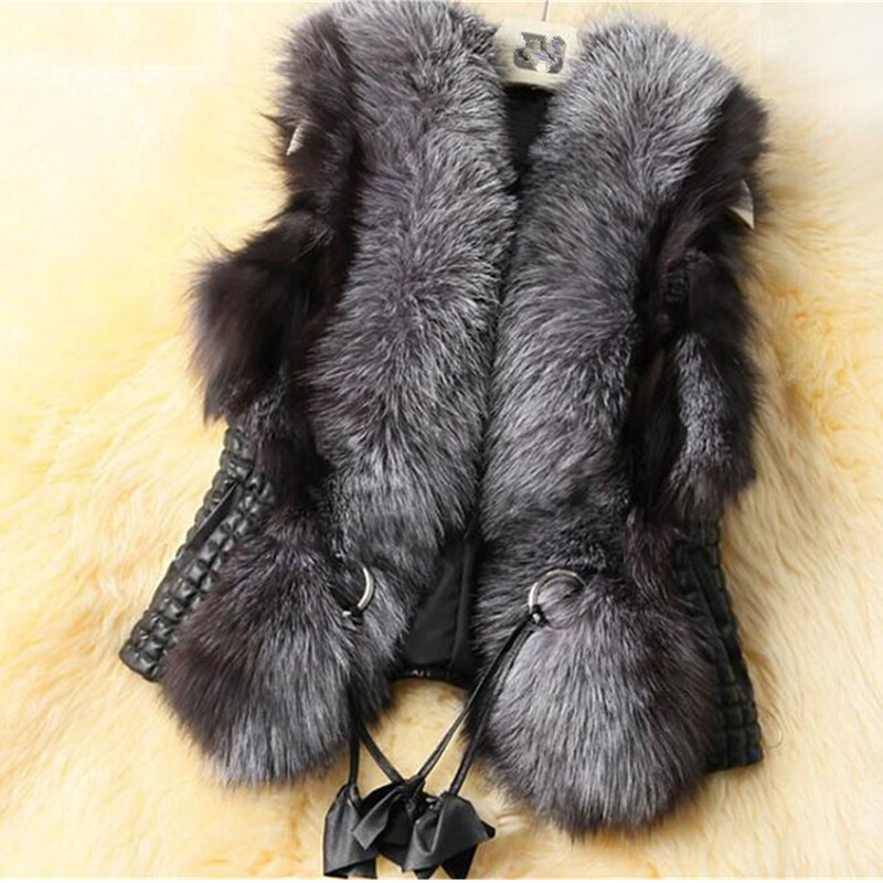 2018 New Fashion Spring Winter Leather Fur Vest Plus Size 6Xl Casual Women Coat Sleeveless Warm Autumn Fur Vest Outerwear