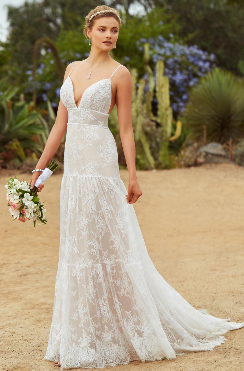 Line Charming A Lace Backless Beach Wedding Dresses Spaghetti Straps Beaded Bohemian Bridal Gowns Sweep Train Robe De Marie