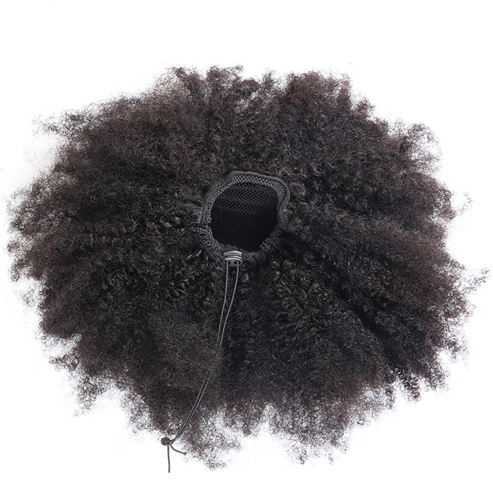 Afro Kinky Curly Human Hair Ponytail Natural black color Brazilian Hair Extensions Slik Straight Clip on Ponytail 100g