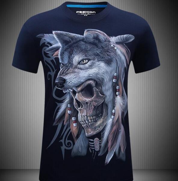 New Men Summer T-shirt Short sleeve 3D Skull wolf Print T-shirt Cotton tees Large size Fashion leisure Loose t-shirt men S-6XL