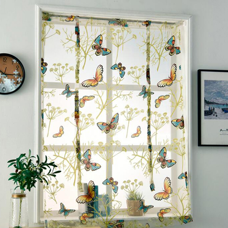 

Butterfly Tulle Sheer Voile Roman Short Kitchen Windows Curtains For Kitchen Valances Living Room Bedroom Bay Home Decoration, As picture