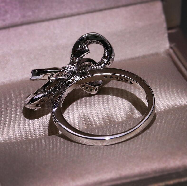 Sterg Sier White Sapphire Pave CZ Dia Eternity Women Bow Wedding Bridal Ring For Lovers Gift 45f6