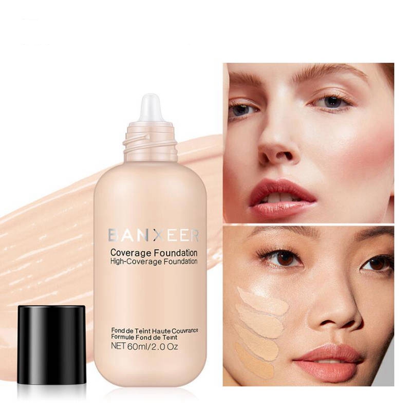 BANXEER Foundation 60ml Matte Long Lasting Full Concealer Foundation Makeup Liquid Cream Natural Base Make Up