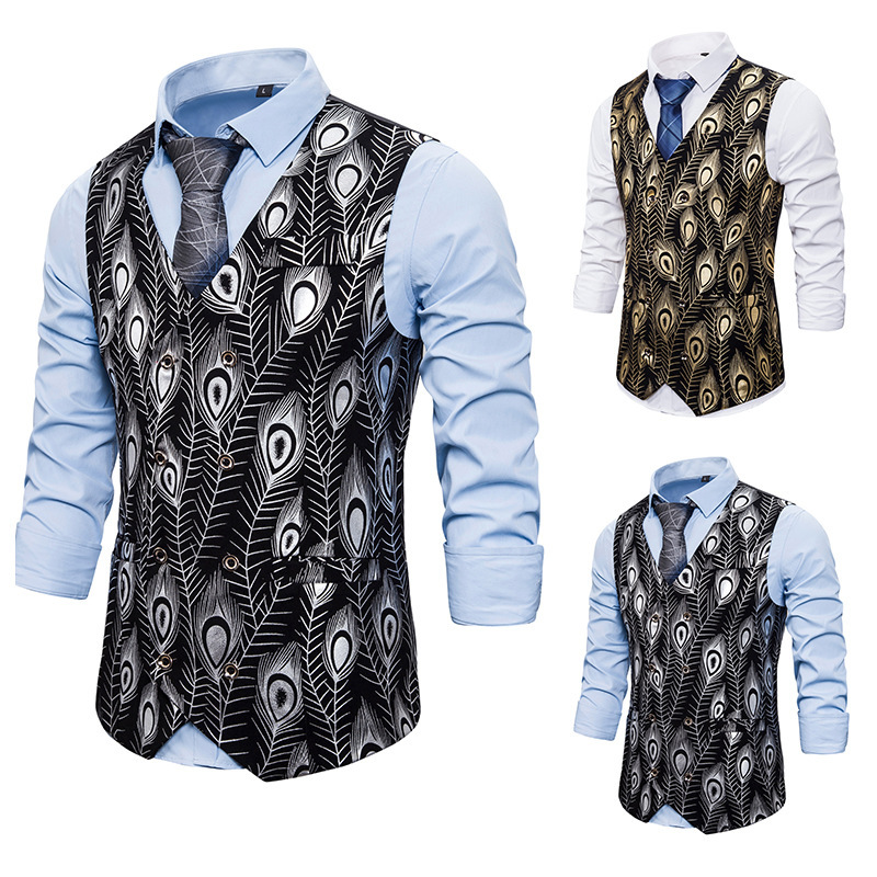 Men' new fashion casual business fishing vest feather print dress double-breasted dress European and American sizes XXL, Gold
Men' new fashion casual business fishing vest feather print dress double-breasted dress European and American sizes XXL, Gold