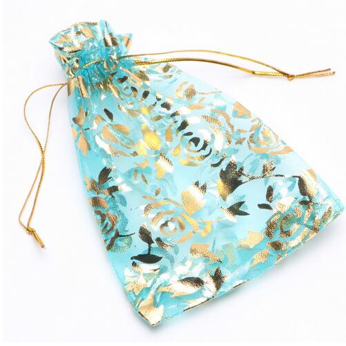 Colorful Gold Rose Transparent Packs Drawstring Pouch Sachet Organza Gift Bag For Jewelry Wedding Party Beads Packing GB397