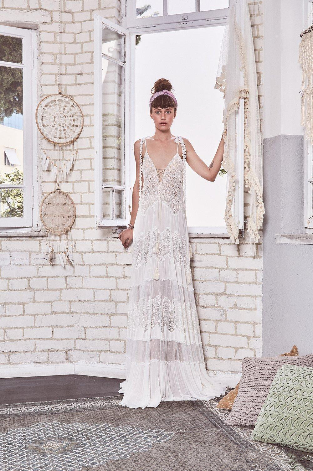Inbal Raviv Summer Boho 2019 Beach Wedding Dresses Bohemian Lace Spaghetti Strap V Neck Wedding Dress Bridal Gowns Vestidos De Novia