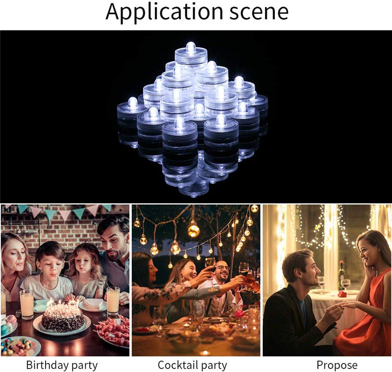 Candle Light LED Submersible Waterproof Tea Lights Mini Led Underwater Lamp battery power Decoration Light for Wedding Party