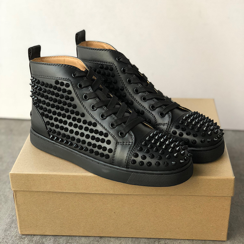 Men Women Red Bottom Sneaker junior Suede High top Trainers Studded Spikes Genuine Leather Flats Shoes Sports Running Shoes with Box EU36-47, Black
Men Women Red Bottom Sneaker junior Suede High top Trainers Studded Spikes Genuine Leather Flats Shoes Sports Running Shoes with Box EU36-47, Black