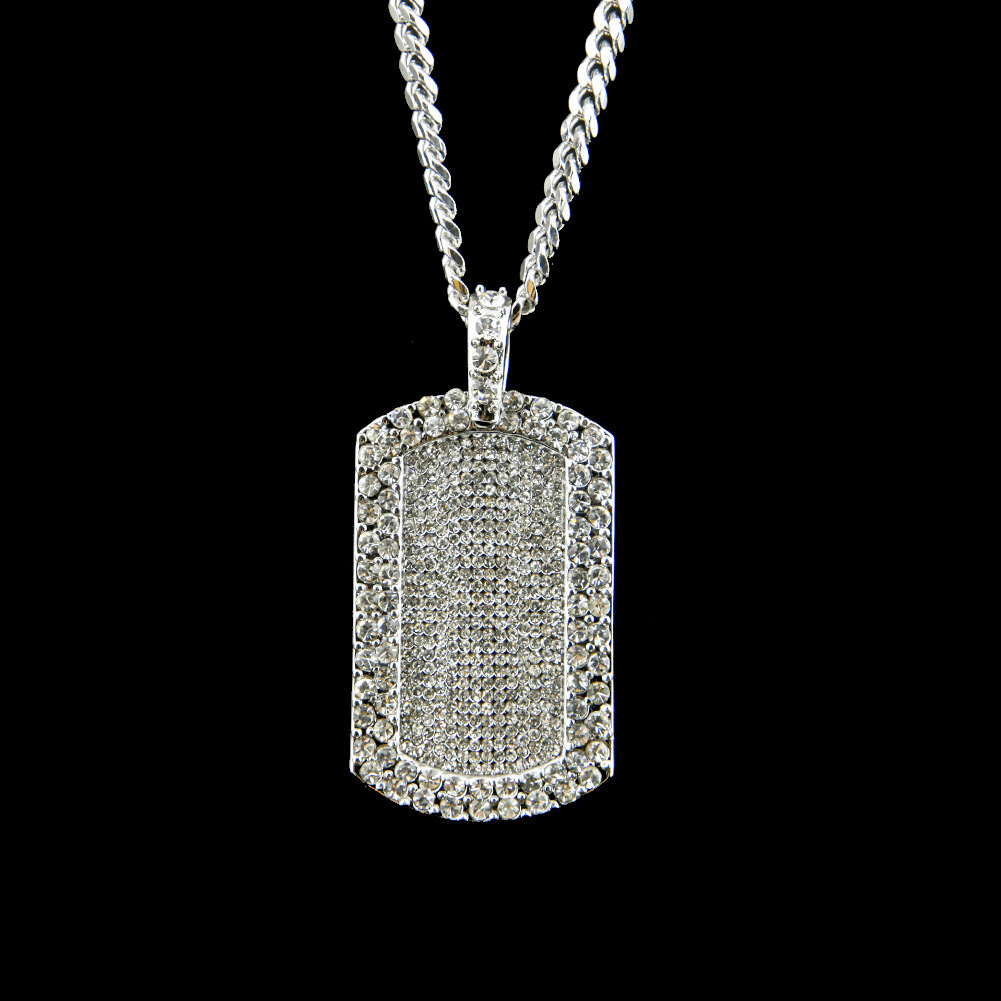Hip Hop Iced Out Gold Silver Bling Dog Tag Army Card Chain Necklace Full Diamond Rapper guys Cuban Chains Jewelry Gifts for Men and Women