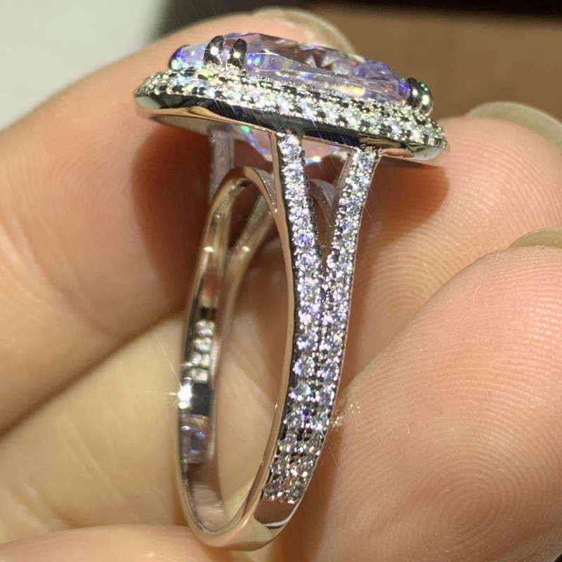 2020 Dove Egg CZ Diamond Luxury Jewelry 925 Sterling Silver Cushion Shape White Topaz Pave Party Women Wedding Engagement Band Ring Gift