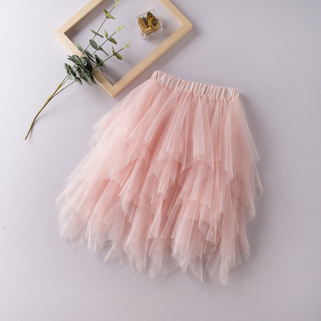 Fashion kids girl Mauve Ruffle Uneven Tulle Skirt Girls Teenage TUTU Wedding Bridal Bridesmaid Skirt Knee Length Skirt 3-12 Ys