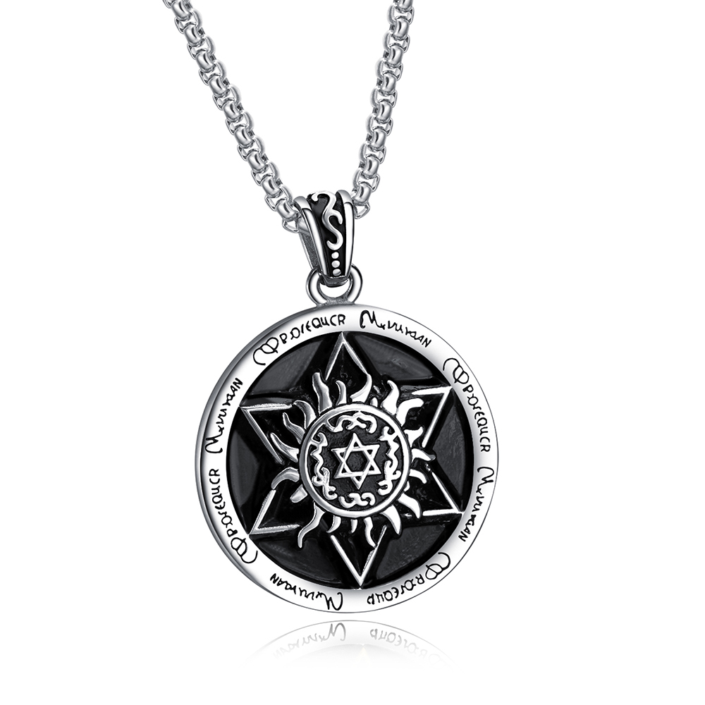 Retro Holy Angel Six-pointed Star Pendants Necklace Jewelry Cool Men Stainless Steel Pendant Necklace Men's Gift