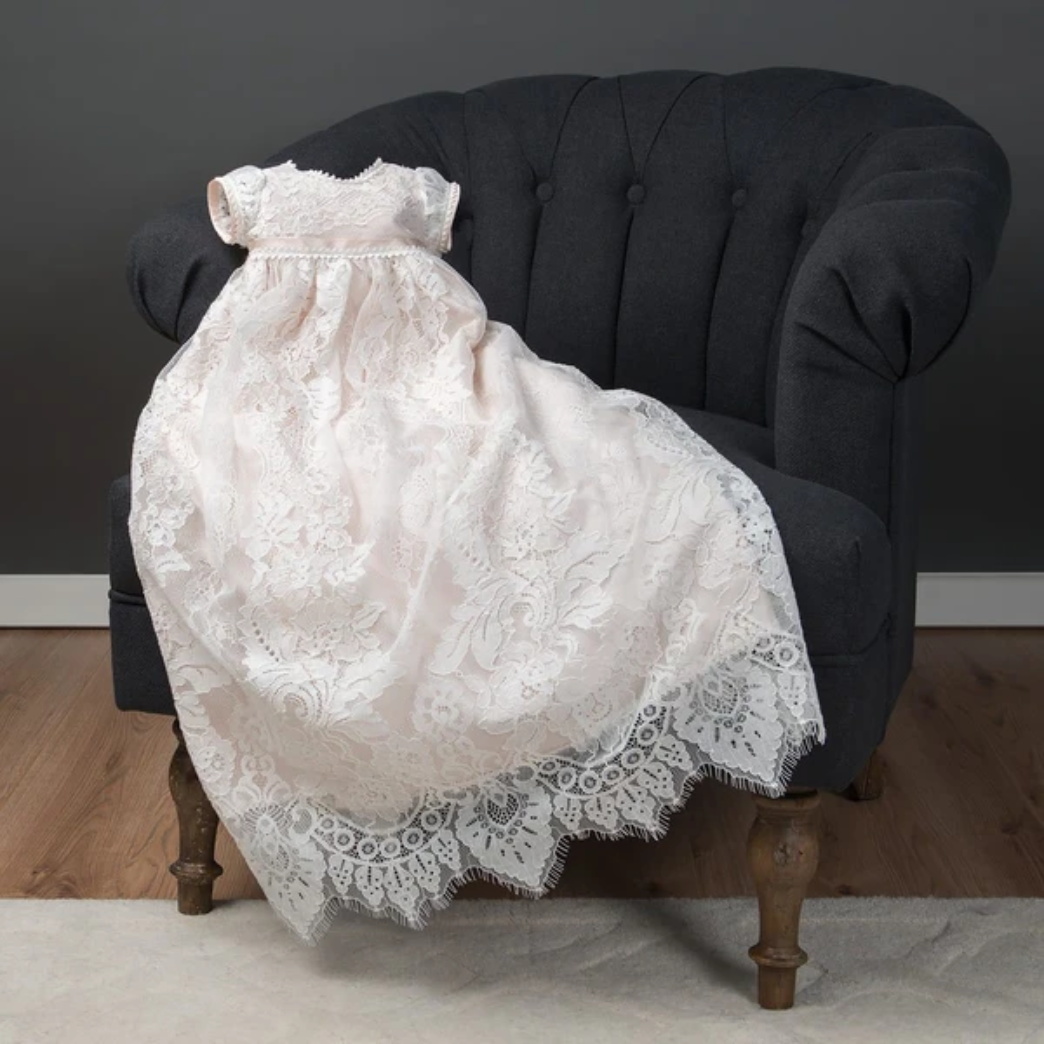 2020 Christening Gowns for Newborns Boys Jewel Neck Short Sleeves A Line First Communion Dresses Full Lace