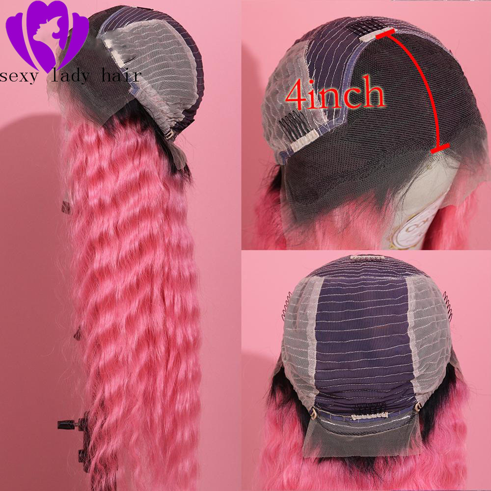 Free shipping Fast shipping water wave Ombre pink lace frontal Wig Two Tone Color Brazilian Full Lace Front Wigs With Baby Hair