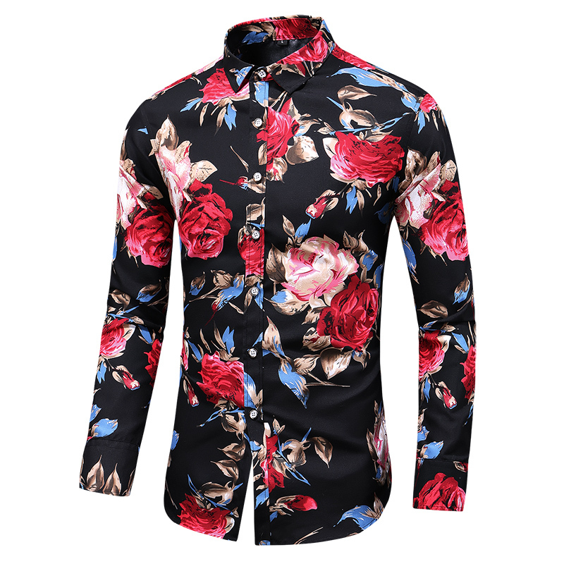 Summer Fashion Floral Printing Mens Shirt Casual Slim Fit Long sleeves Shirt Mens Clothing Flower Shirts Shirt Tops S7XL