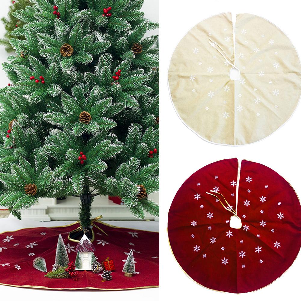 1Pc 120cm Christmas Tree Skirt Snowflake Pattern Round Xmas Tree Skirt Aprons Home Decor Festive Christmas Supplies Red Beige